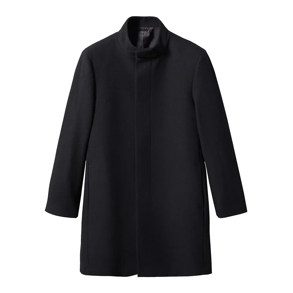 Funnelneck Wool-Blend Dress Coat