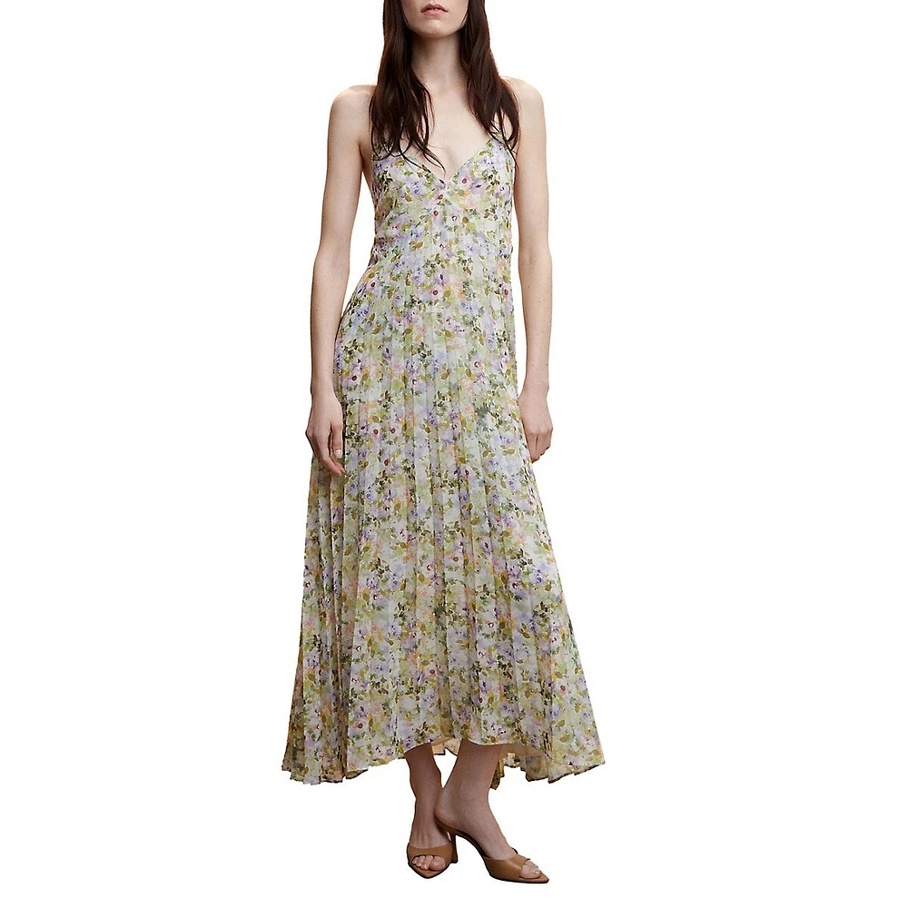 Pleated Floral Slip Dress