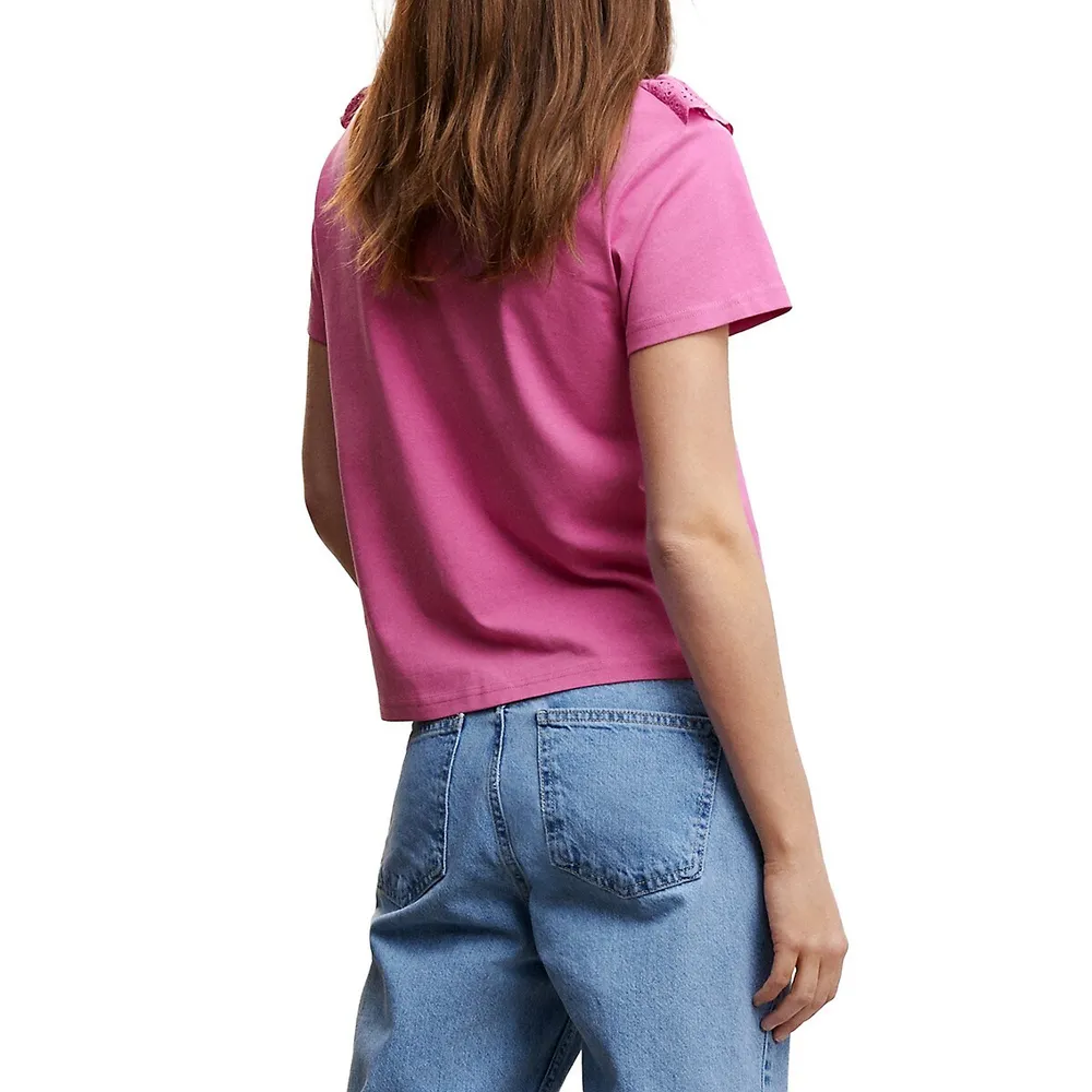 Embroidered Ruffle T-Shirt