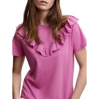 Embroidered Ruffle T-Shirt