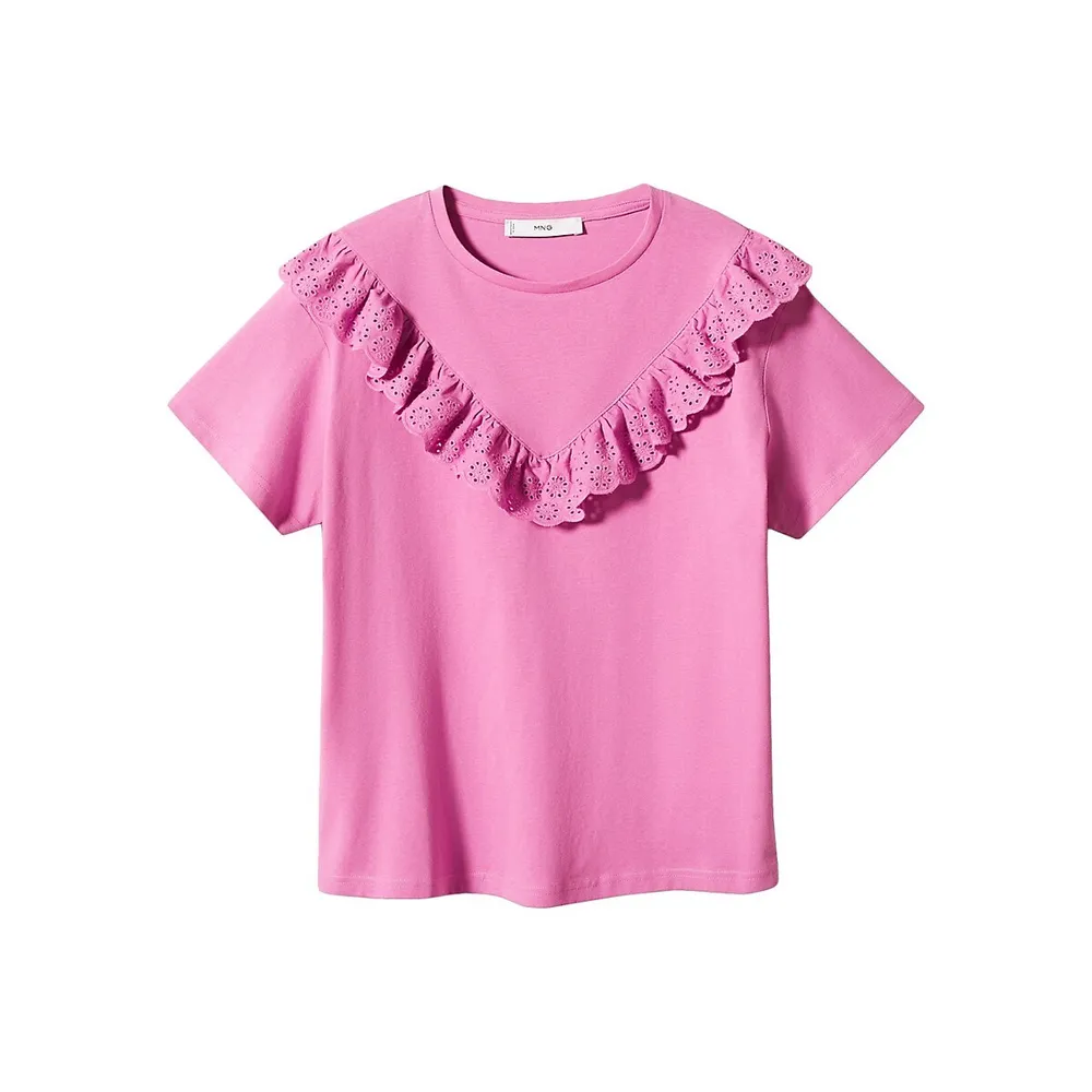 Embroidered Ruffle T-Shirt