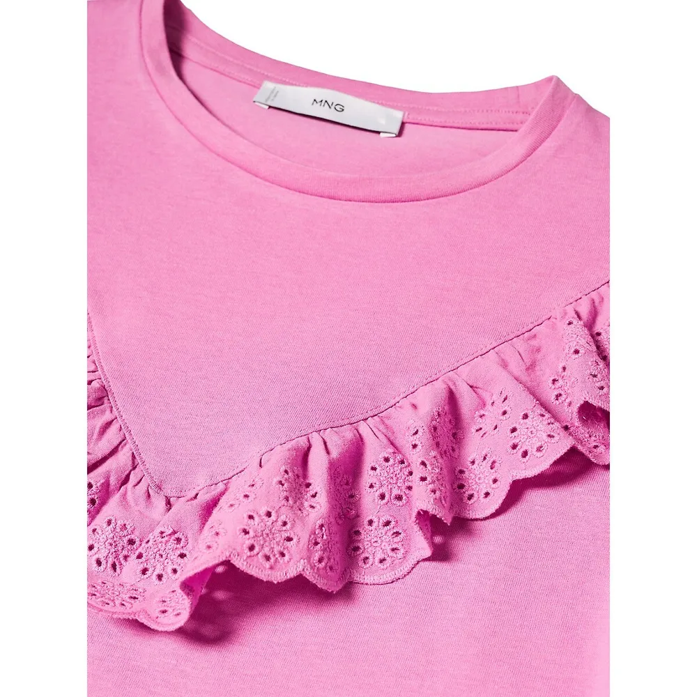Embroidered Ruffle T-Shirt