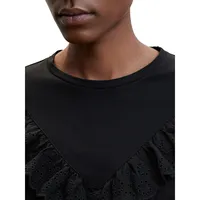 Embroidered Ruffle T-Shirt