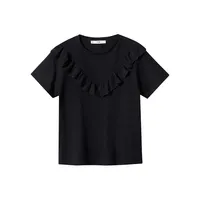 Embroidered Ruffle T-Shirt