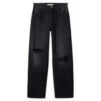 Deocorative Ripped Wide-Leg Jeans