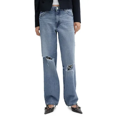 Decorative Ripped Wide-Leg Jeans