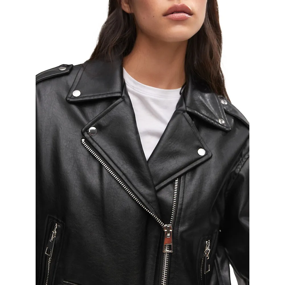 Oversized Faux Leather Moto Jacket