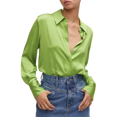 Flowy Satin Button-Down Shirt
