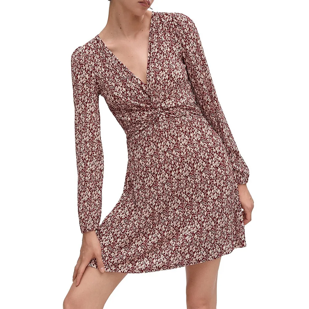 Knot-Front Printed Short Dress