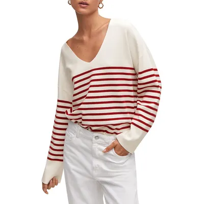Striped Oversized V-Neck Sweater