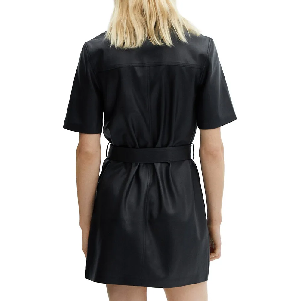 Faux Leather Shirt Dress