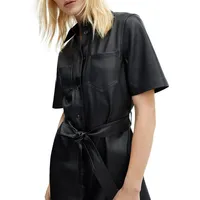 Faux Leather Shirt Dress