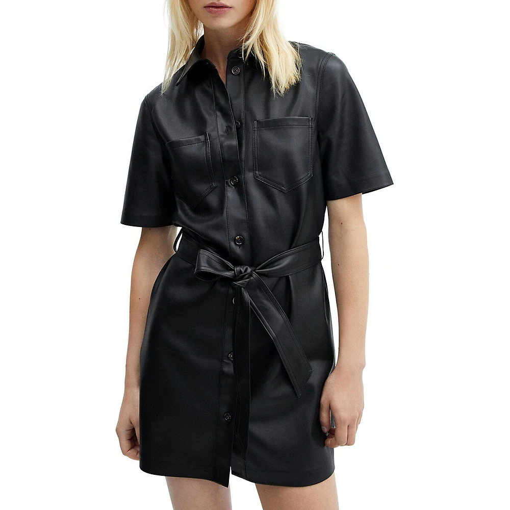 Faux Leather Shirt Dress