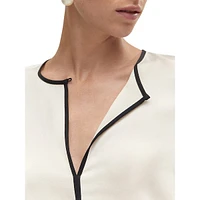 Contrast-Trim Satin Blouse