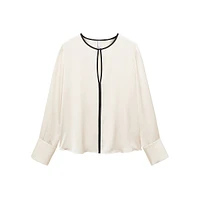 Contrast-Trim Satin Blouse