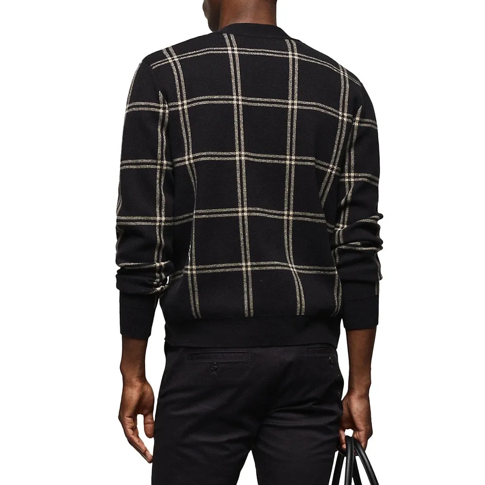 Windowpane Check V-Neck Cardigan