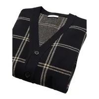 Windowpane Check V-Neck Cardigan