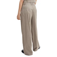 Pleated Wide-Leg Chalk-Stripe Pants