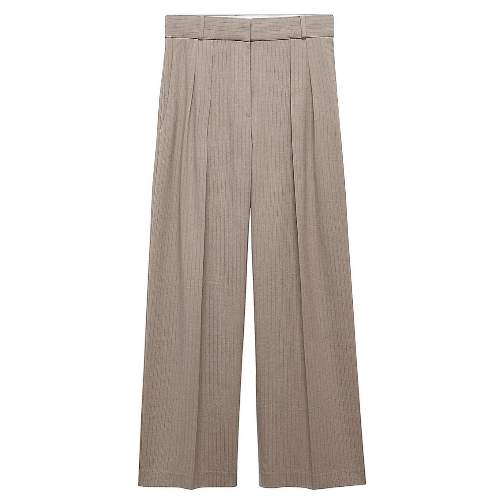 Pleated Wide-Leg Chalk-Stripe Pants