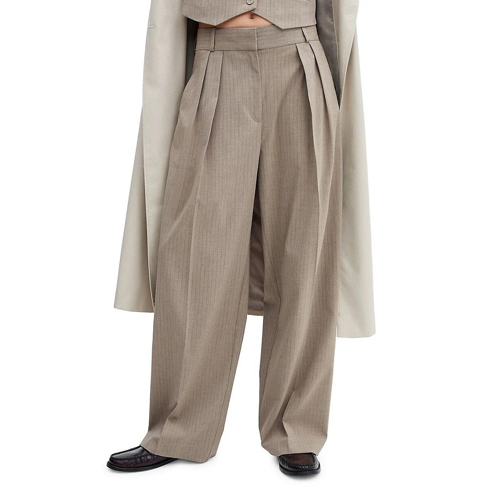 Pleated Wide-Leg Chalk-Stripe Pants