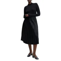 Satin-Effect Pleated Midi Skirt