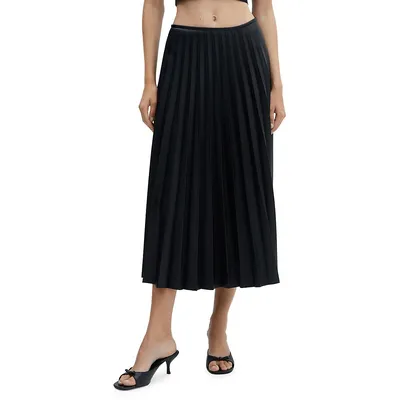 Satin-Effect Pleated Midi Skirt