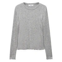 Rib-Knit Lettuce-Edge Top