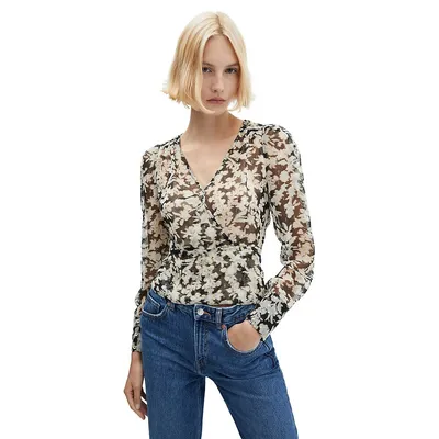 Floral-Print Crossover Top