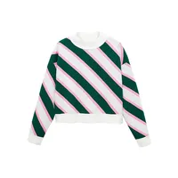 Diagonal-Striped Boxy Crop Sweater