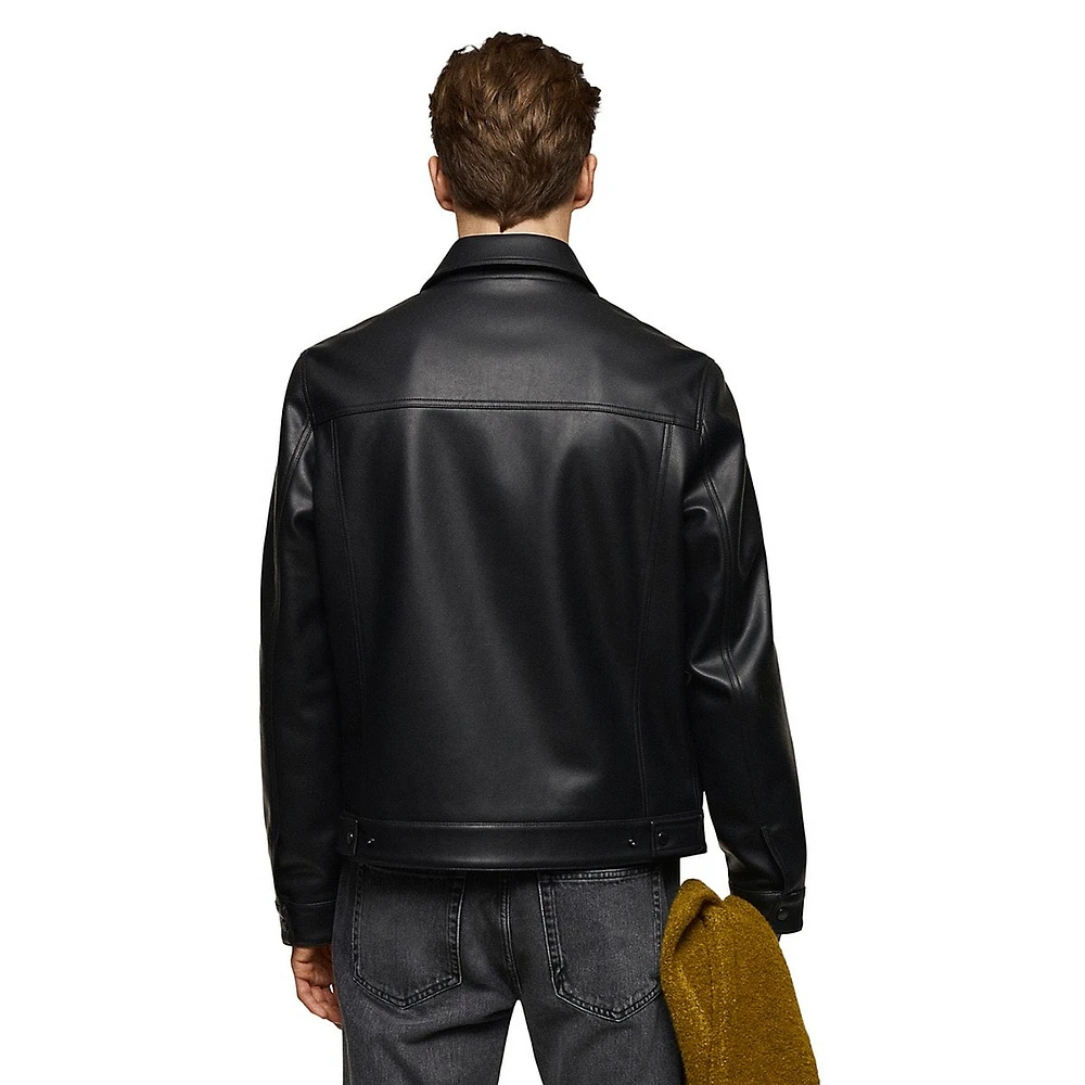 Blas Slim-Fit Faux Leather Trucker Jacket