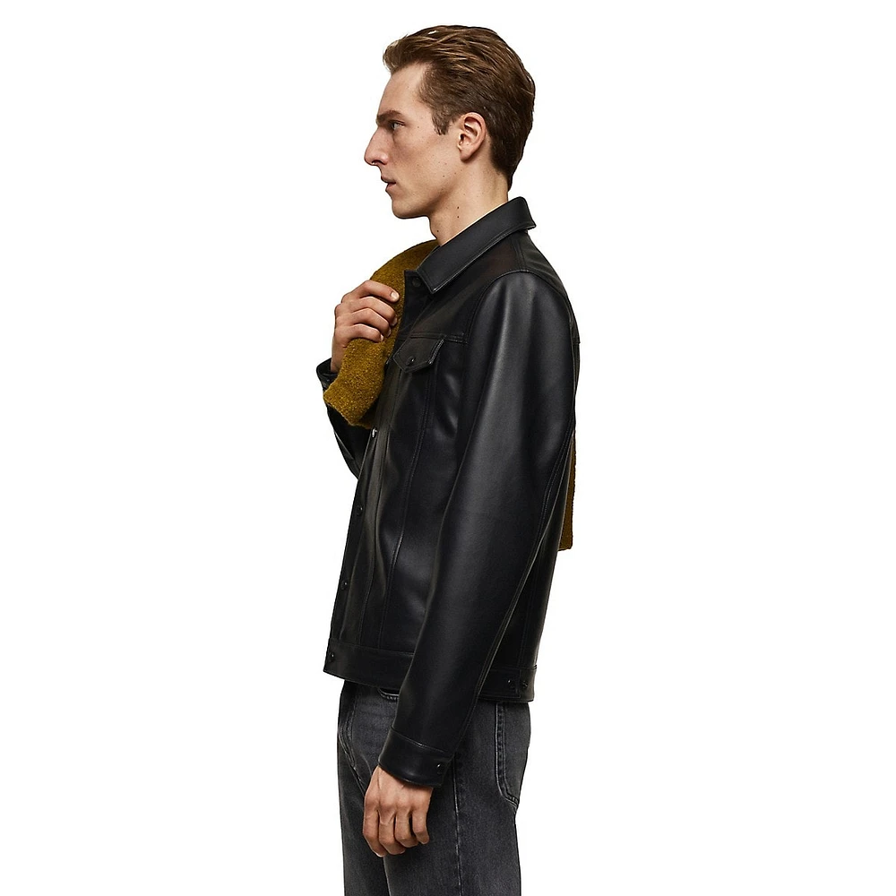 Blas Slim-Fit Faux Leather Trucker Jacket