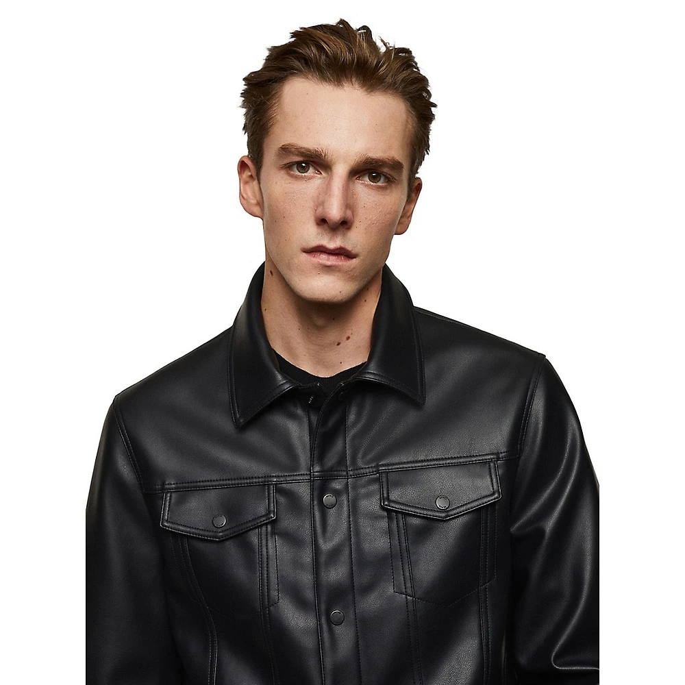 Blas Slim-Fit Faux Leather Trucker Jacket