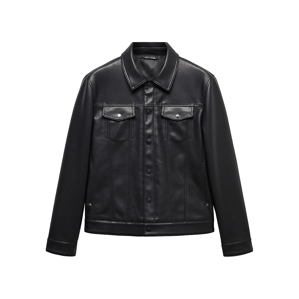 Blas Slim-Fit Faux Leather Trucker Jacket