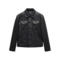 Blas Slim-Fit Faux Leather Trucker Jacket