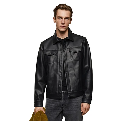 Blas Slim-Fit Faux Leather Trucker Jacket
