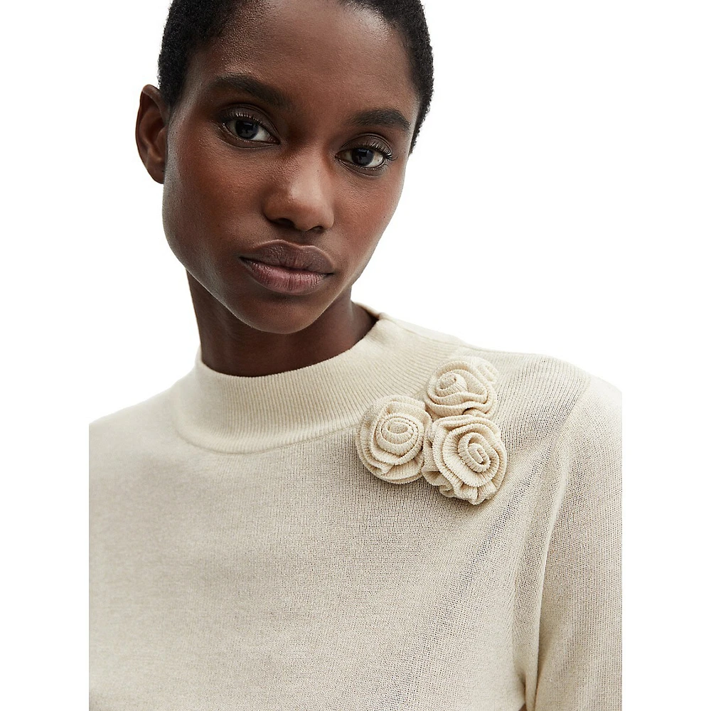 Rosette-Detail Mockneck Sweater