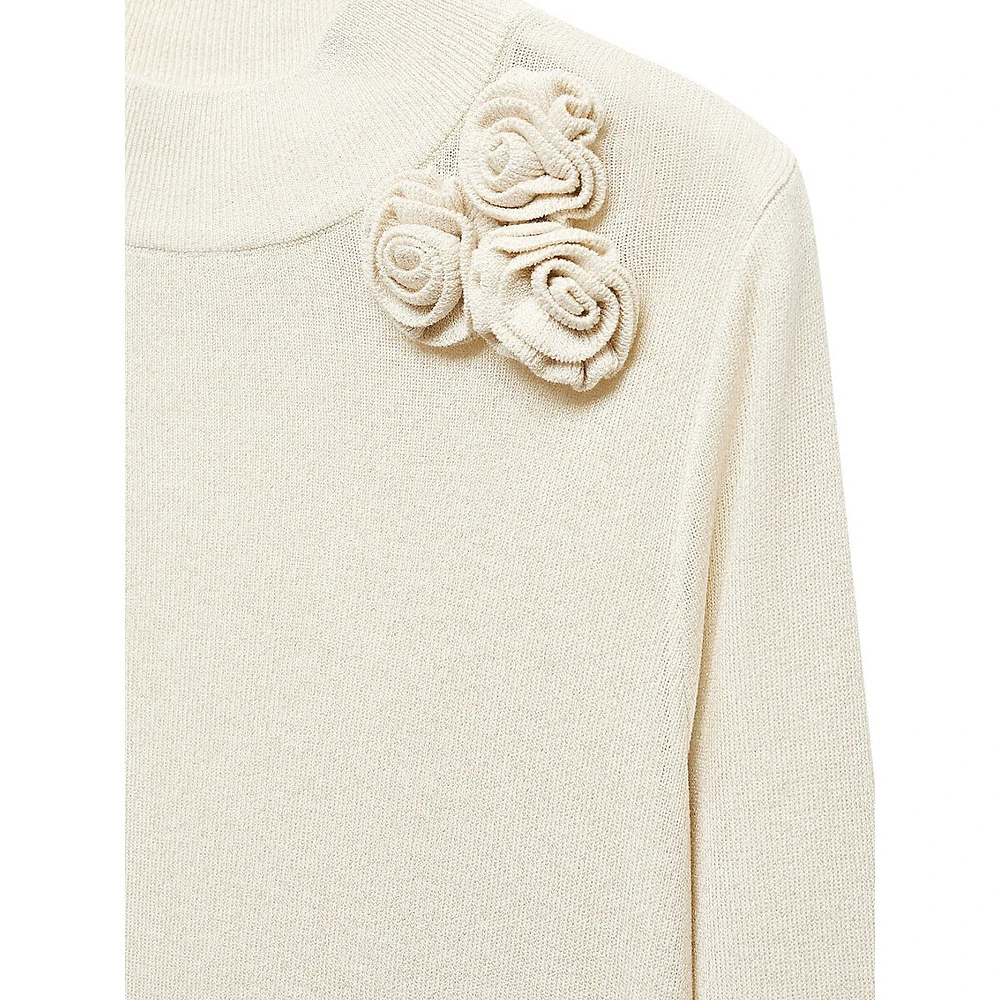 Rosette-Detail Mockneck Sweater