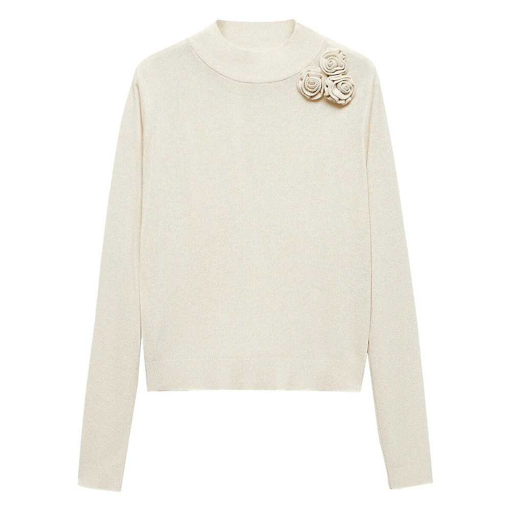 Rosette-Detail Mockneck Sweater