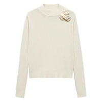 Rosette-Detail Mockneck Sweater