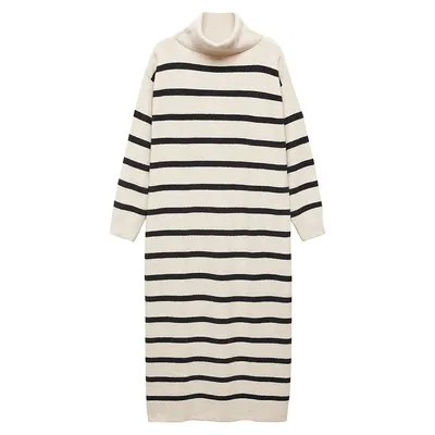 Breton Stripe Midi Turtleneck Sweater Dress