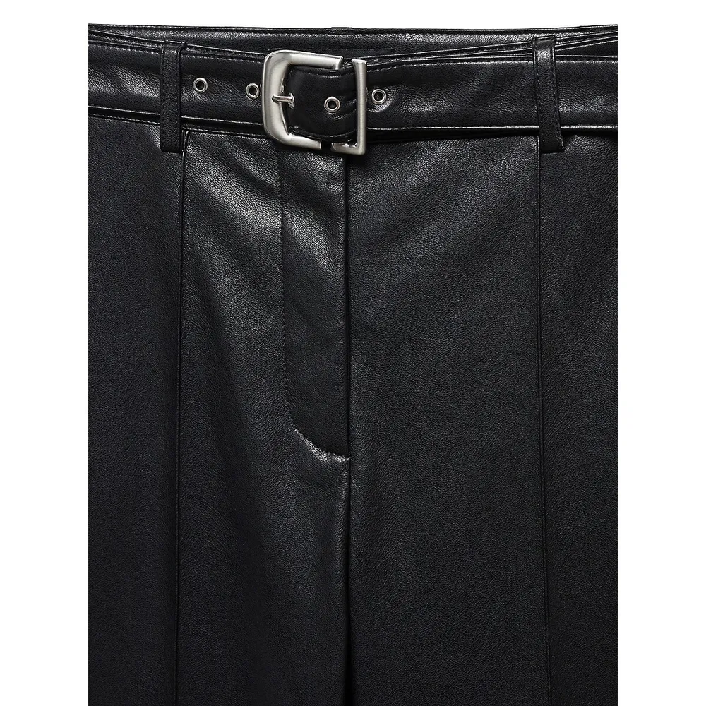 Belted Faux Leather Skinny Pants