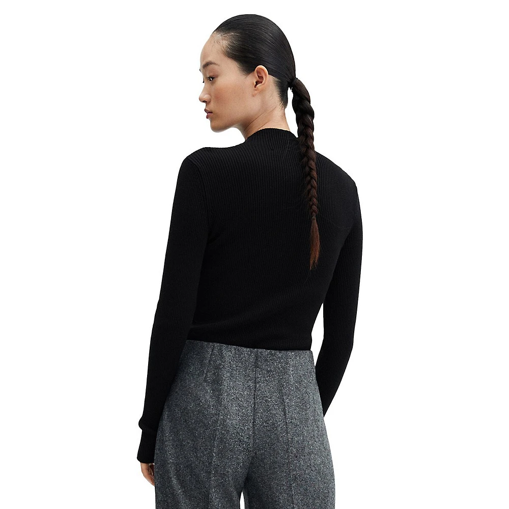 Keyhole Split Rib-Knit Sweater