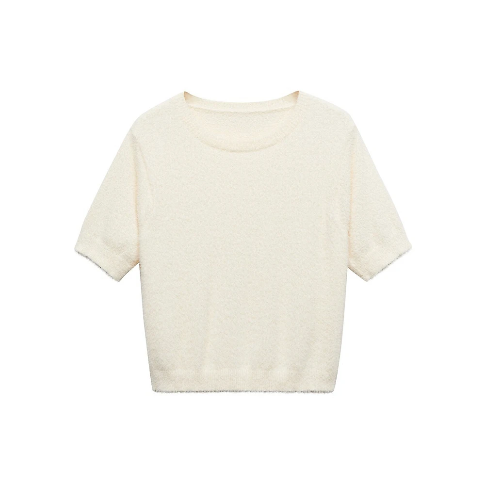 Short-Sleeve Fuzzy-Knit Sweater