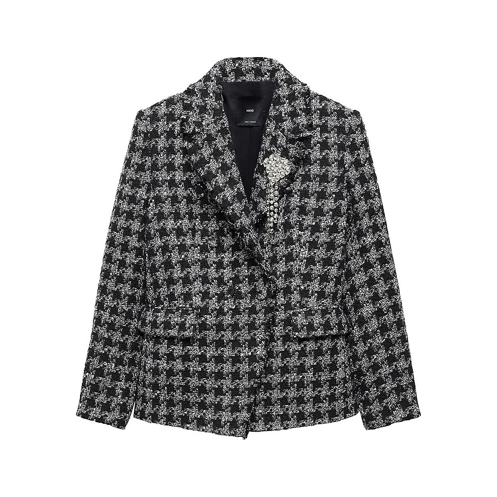 Tweed Blazer With Brooch