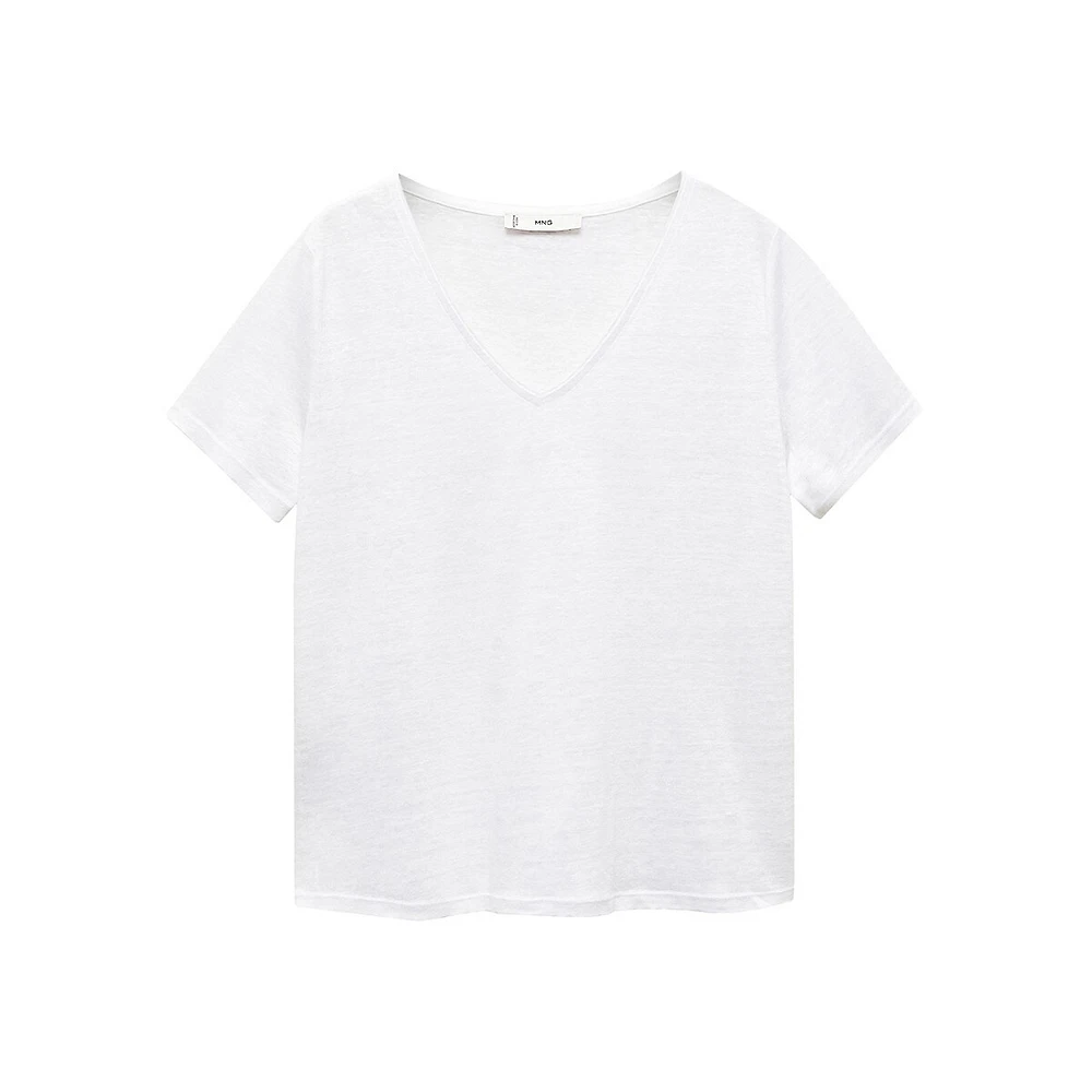 T-shirt à col en V lin