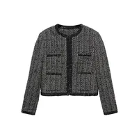 Tweed Collarless Cropped Jacket