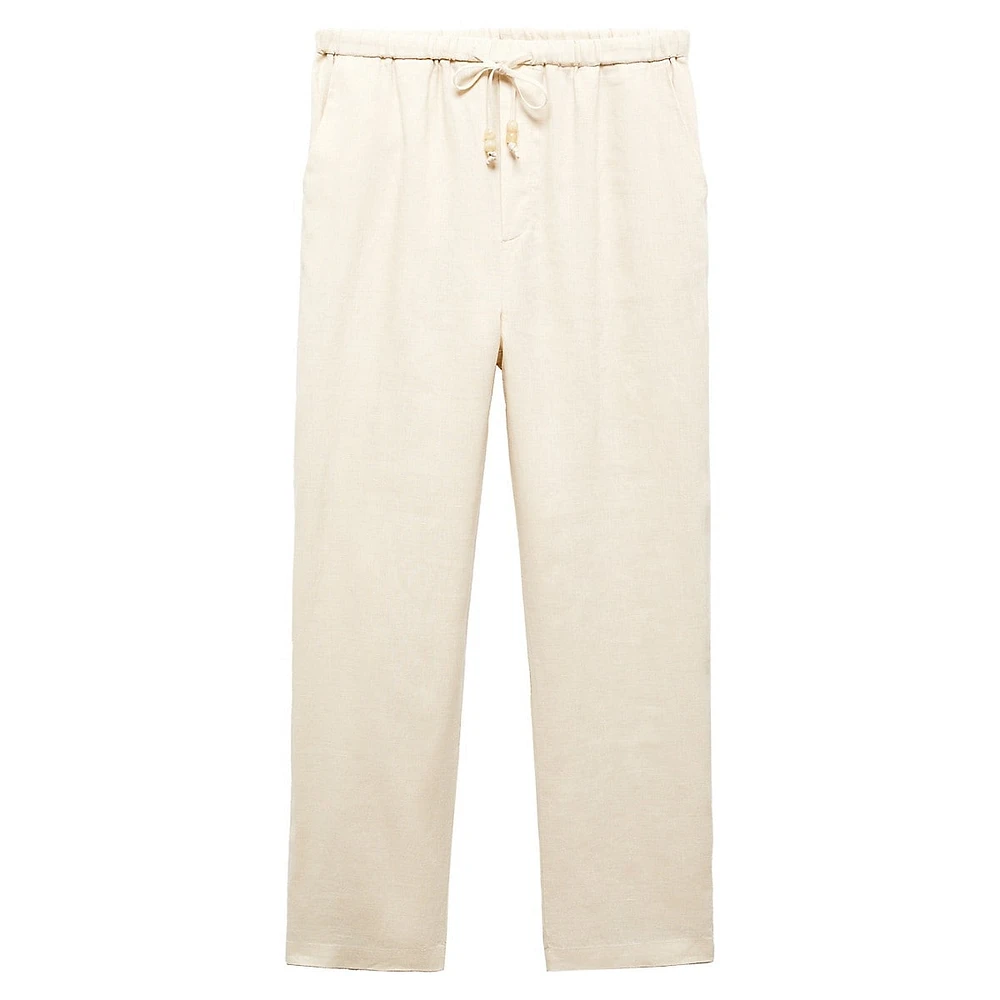 Linen Beaded-Drawstring Cropped Trousers