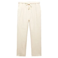 Linen Beaded-Drawstring Cropped Trousers