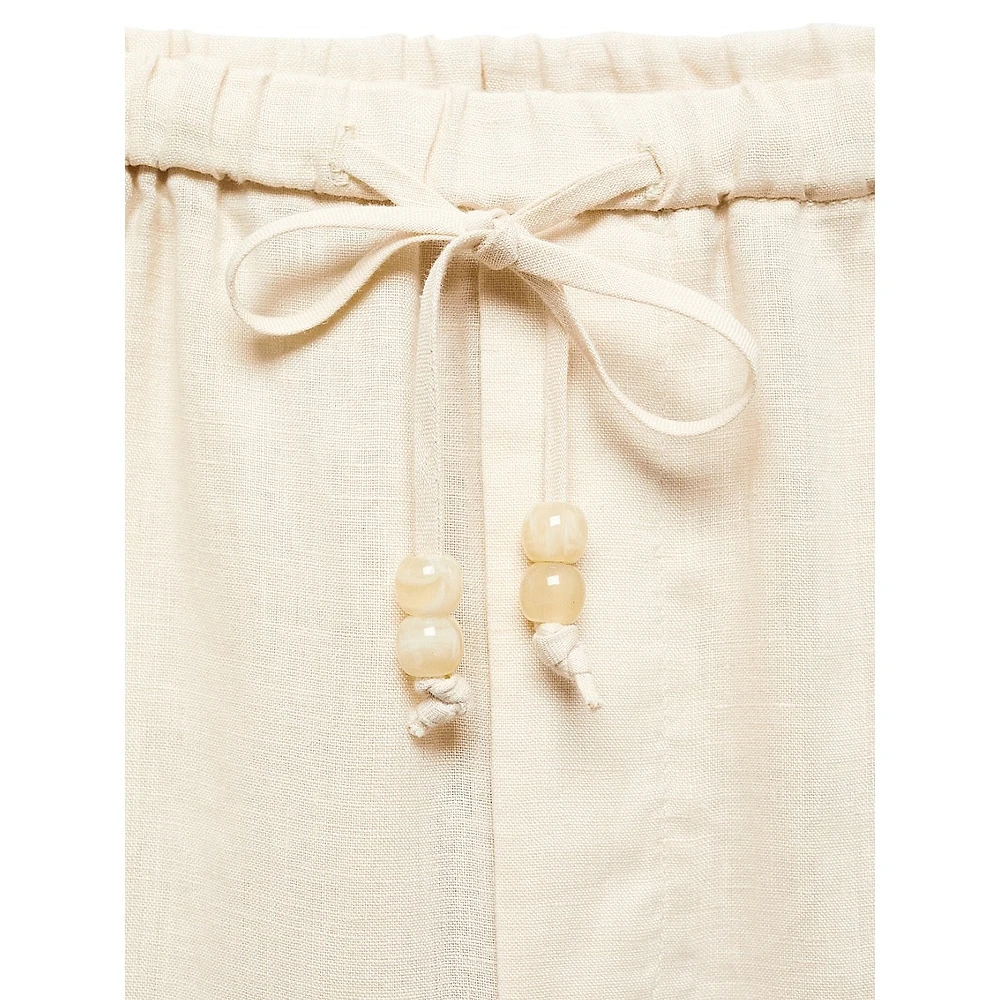 Linen Beaded-Drawstring Cropped Trousers