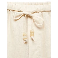 Linen Beaded-Drawstring Cropped Trousers